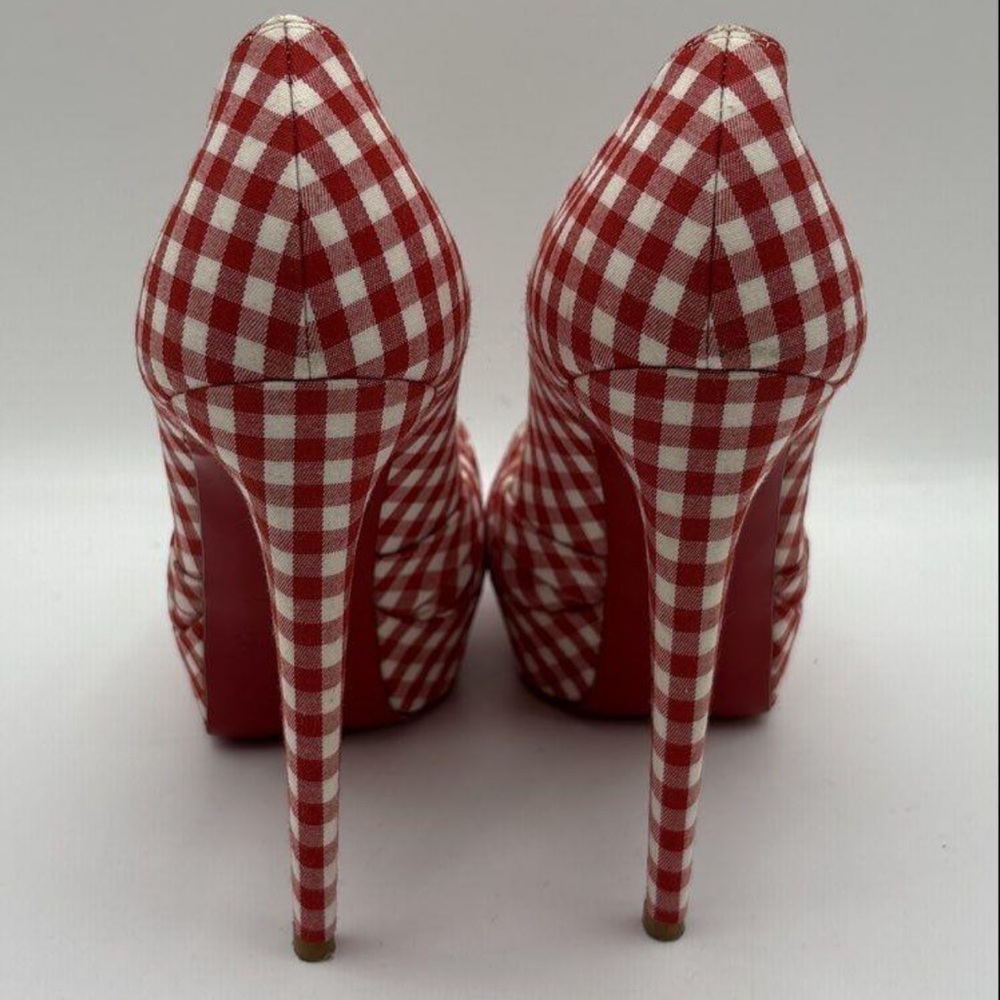 Christian Louboutin Red Checkered High Heel Pumps size 38.5 - US 8 1/2! Worn 1 X - Picture 4 of 8